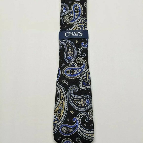 Chaps Black Paisley Silk Necktie, Black & Blue - Picture 3 of 6